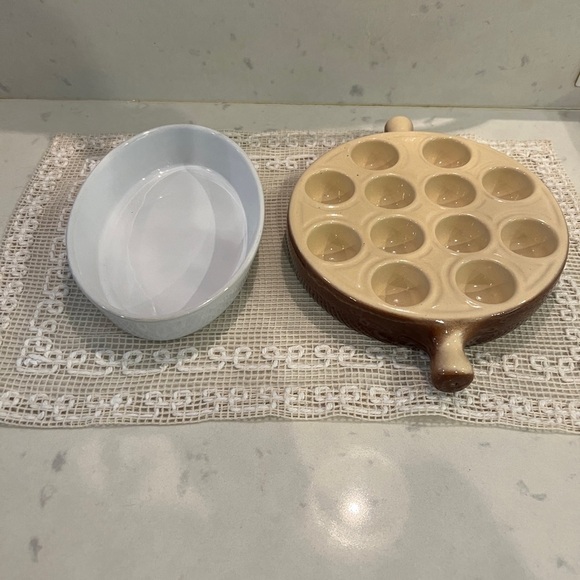2 pieces Emile Henry escargots dish and oval baking dish.Made in France.
